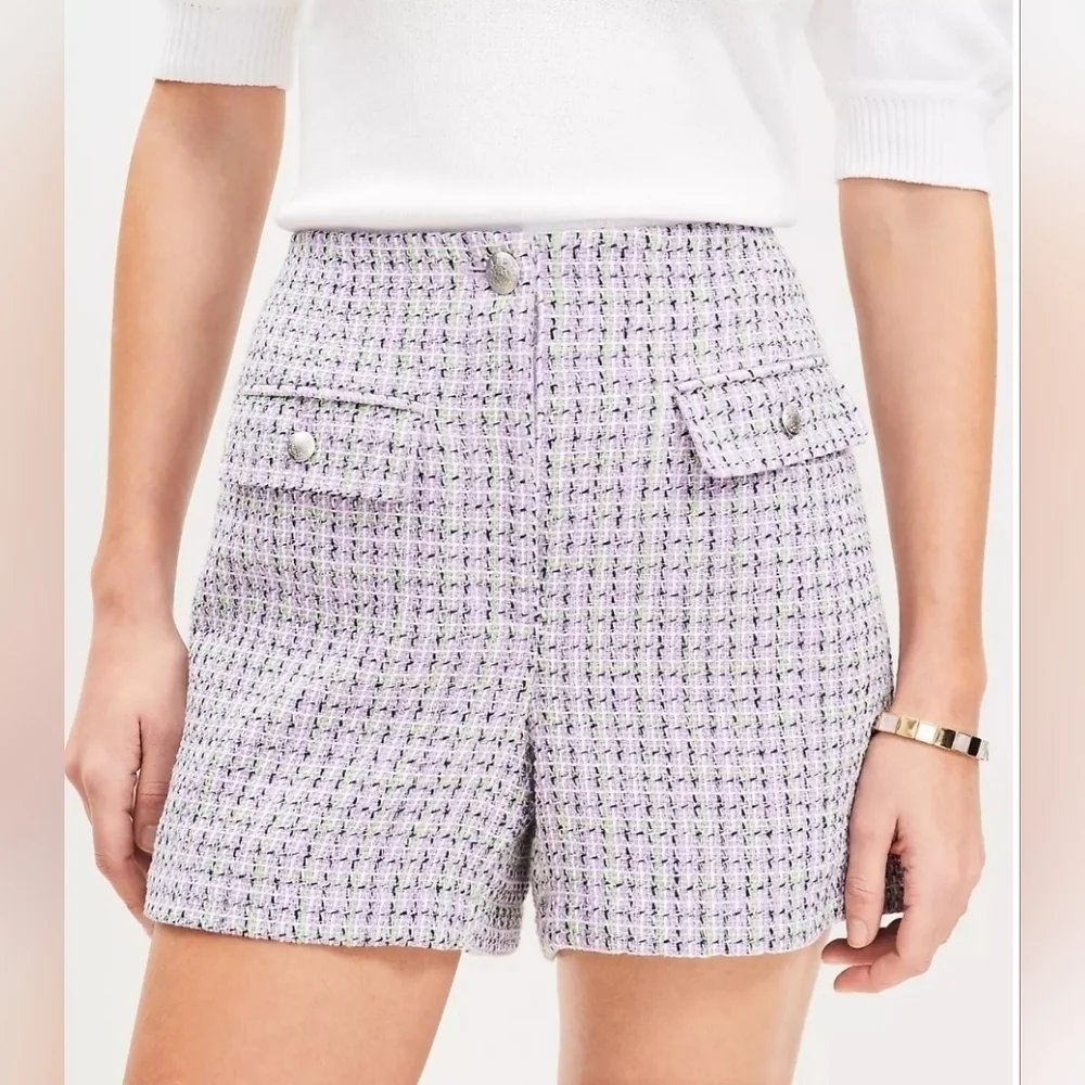 NWT | LOFT | Tweed Flap Pocket Shorts | Size: 6 | Color: Plum Combo